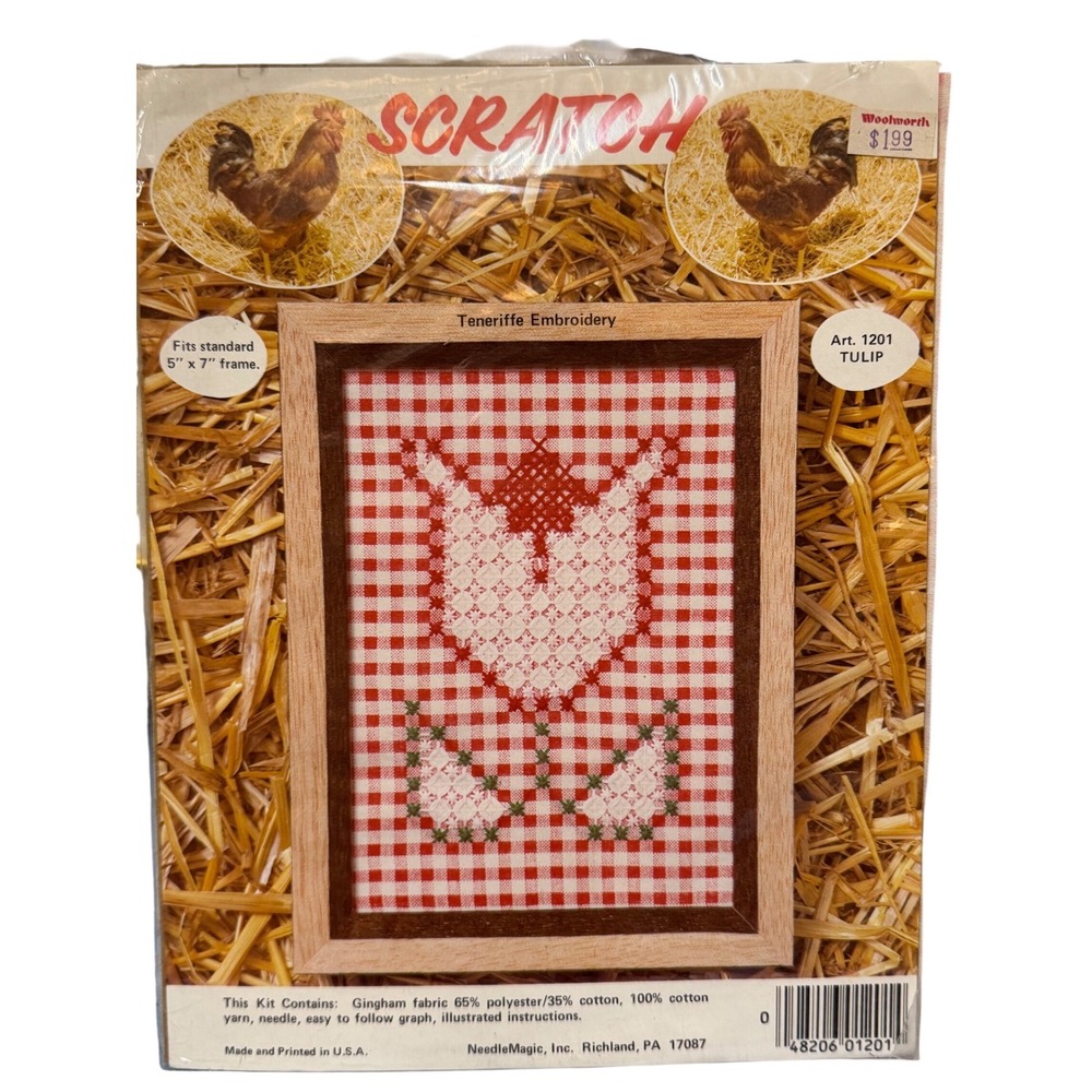VTG Cross Stitch Teneriffe Embroidery kit Red White Check DIY Craft kit